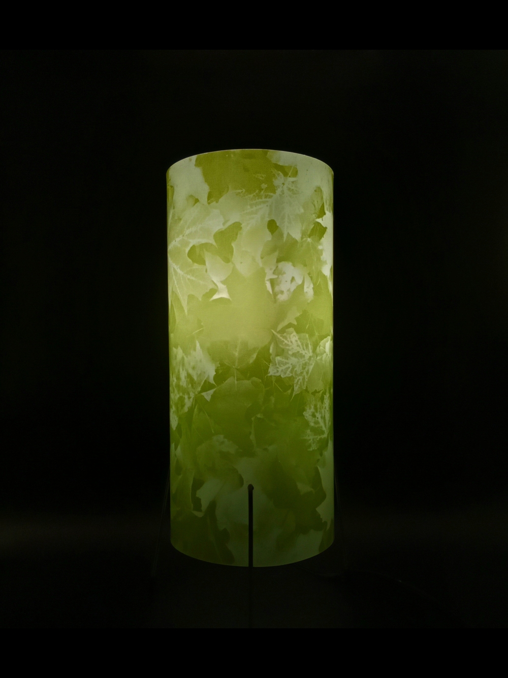 Mid-century Green Leaf Pattern Tall Cylindrical Table Lamp